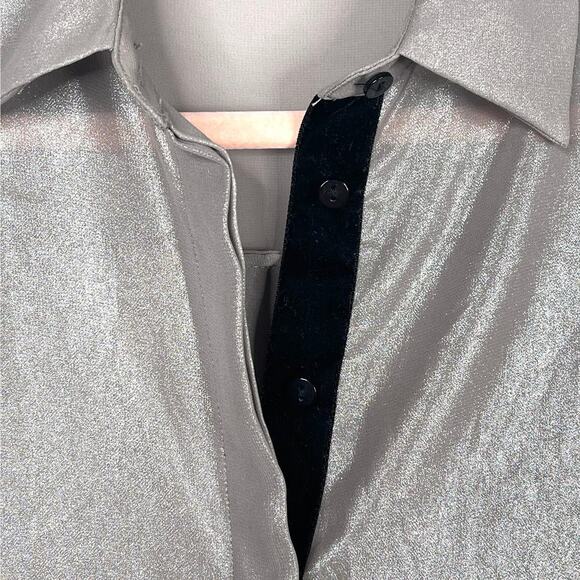 2/$30 ZARA High Low Metallic Button Down Shirt Gray Elastic Blouson Cuff #6212 - Picture 9 of 14